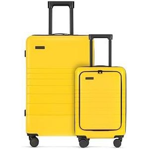ETERNITIVE - Set van 2 koffers | Reiskoffer van ABS | Harde koffer met TSA-slot | 360° rolkoffer | Handbagage, Geel., 2-delige kofferset (S+L)
