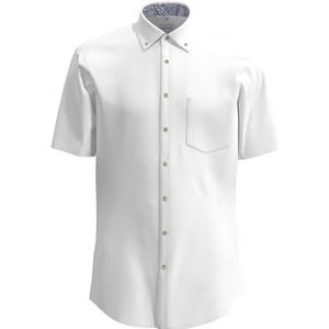 Seidensticker Chemise d'affaires pour homme - Coupe droite - Infroissable - Col boutonné - Manches courtes - 100% coton, Blanc., 40