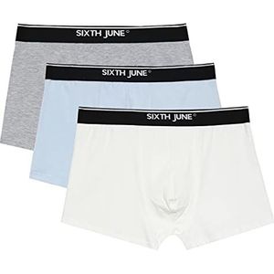 SIXTH JUNE - 3 stuks boxershorts voor heren - elastische band - nauwsluitende pasvorm - 95% katoen, 5% elastaan, grijs/lichtblauw/wit