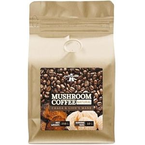 Mushroom Coffee 250 mg – gemalen koffie met Chaga en Leeuwenmanen – vitale extracten van paddenstoelen 2,5% waarvan 30% polysacchariden – karamelsmaak – per Apollo's Hegemony