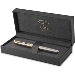 Parker Sonnet vulpen, roestvrij staal met gouden munten, fijne vulpen, geschenkdoos