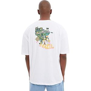 TRENDYOL Trendyol T-shirt voor heren, oversized, standaard, ronde hals, geweven hemd (1 stuk), Wit