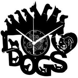 Instant Karma Clocks Wandklok van vinyl I Love Dogs hond vintage handgemaakt