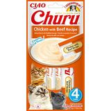 INABA Churu - Kattentraktaties in puree met kip en rundvlees – 4 tubes x 14 g – heerlijke snacks voor katten – gladde en romige textuur – kattenvoer