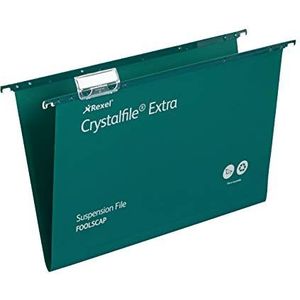 Rexel Crystalfile Extra 70628 hangmap, polypropyleen, 15 mm, met register en inzetstukken, groen, 25 stuks