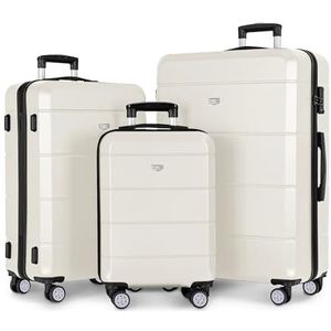 LUGG Jetset lichtgewicht reiskoffers met ABS-schaal, waterdicht en veilig vergrendelingssysteem - Easyjet, British Airways, TUI en meer, 45 x 36 x 20 cm, Crème, 3 stuks (50,8 cm, 63,5 cm, 73,7 cm)