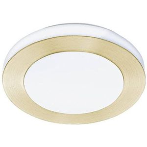 EGLO Capri Plafondlamp, LED-paneel van wit staal en geborsteld messing, witte kunststof, afgeronde plafondlamp voor badkamer en keuken, warm wit, IP44