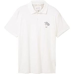 TOM TAILOR 1036379 Poloshirt voor heren, bedrukt, palmen, 1 stuk, 10332, wit