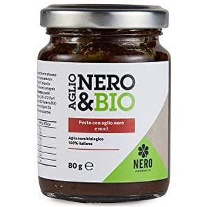 NERO FERMENTO Voghiera D.O.P. NB Pesto met zwarte knoflook, met basilicum en noten, 80 g, geproduceerd in Italië, zonder conserveringsmiddelen, antioxidant, ideaal voor korst, kaas of pasta