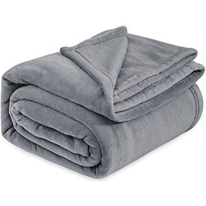 BEDSURE Flanel sprei super zacht pluizig warm flanel zilvergrijs queen (240 x 220 cm)