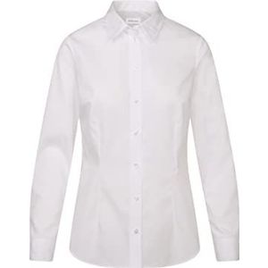 Seidensticker Damesblouse - modieuze blouse - gemakkelijk te strijken met hemdkraag - slim fit - lange mouwen - 100% katoen, Wit