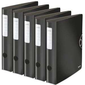 Leitz Active Solid 10481095 kwaliteitsordner, A4, smalle rug, 6,5 cm breed, elastische sluiting, polyfoam, zwart, 5 stuks