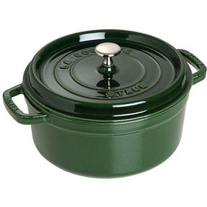 STAUB Geëmailleerde gietijzeren stoofpan met deksel, voor alle warmtebronnen inclusief inductie, 4 tot 5 personen, rond, 26 cm, 5 l, 6 kg, groen/basilicum