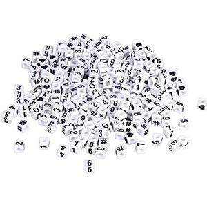 Rayher 200 stuks witte kunststof kralen 5x5mm zwarte cijfers 4-zijdig 0-9 40g (ca. 200 stuks), speeksel en zweetbestendig, kralen voor sieraden en knutselen