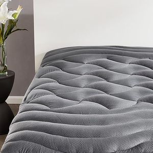 SLEEP ZONE Verkoelende matrasbeschermer voor tweepersoonsbed, gewatteerde topper, hoogwaardige zones, machinewasbaar, duurzaam, diepe zak van 20,3 tot 53,3 cm (grijs, tweepersoonsbed)