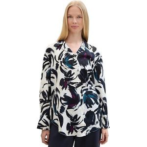 TOM TAILOR 1041689 Basic oversized linnen blouse voor dames (1 stuk), 35285 - Donkerblauw bloemendesign
