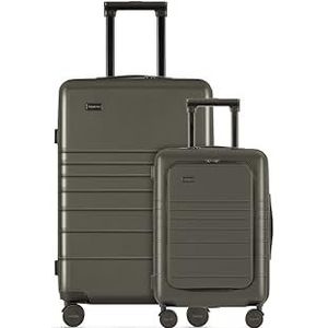 ETERNITIVE - Set van 2 koffers – klein en medium | Reiskoffer van polycarbonaat en ABS | Harde koffer met TSA-slot | 360° rolkoffer, Olijf, Set van 2 koffers (S+L)