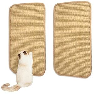 Lot de 2 tapis à gratter pour chat, mur à griffer, tapis en sisal, mur à gratter autocollant pour chats, tapis en sisal, 50 x 25 cm, beige