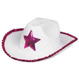 Boland 54376 - Rodeo-hoed ster roze wit volwassenen cowboyhoed met pailletten cowgirl, carnaval, carnaval, carnaval, Halloween, themafeest