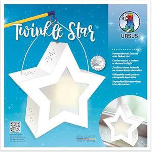 Ursus Twinkle Star wit, ca. 19,3 x 18,3 x 8 cm, blanco van 300 g/m² fotokarton lasergesneden en gegroefd, 2 sterren van 115 g/m² transparant papier, lantaarnstandaard, 19,3 x 18,3 cm