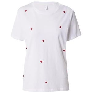 ONLY Onlketty Life S/S T-shirt JRS à col en V pour femme, Cœur blanc et rouge, XS