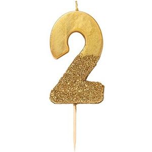 Verjaardagskaars cijfer 2 goud met glitter, hoogwaardige taartdecoratie, schattig, glinsterend voor kinderen, volwassenen, 2e verjaardag, mijlpaal leeftijd