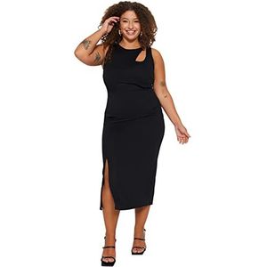 Trendyol FeMan Robe moulante ajustée en tricot grande taille, noir, 3XL, Noir, 3XL-grande taille