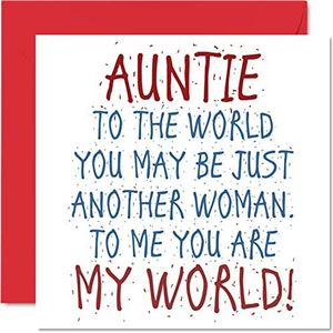 Mooie verjaardagskaart voor tante – Auntie You Are My World – verjaardagskaart van nichtje of neef, verjaardagscadeau voor tante, 145 mm x 145 mm, wenskaart voor vrouwen