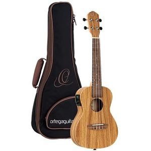 Ortega RFU11ZE Ukulele concert met voorversterker/overtrek/Aquila-snaren/tuner Zebrawood Hout/Satijn