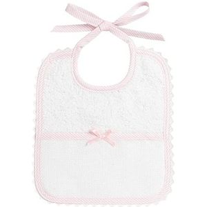 FILET - Babyslabbetje van wit badstof met tas van Aida om op te borduren, beschermt de kleding tegen gras, oprispingen en speeksel, 100% Made in Italy, kleur wit en roze