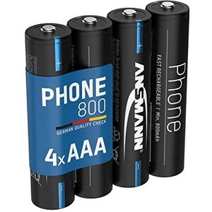 ANSMANN HR03 Telefoon met oplaadbare 800 mAh batterijen (4 stuks), DECT-batterijen voor draadloze telefoon of babyfoon – accu met snelle en lage zelfontlading