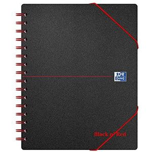 Oxford Black n' Red Poly Meeting Notitieboek met spiraalbinding, A5+, met elastiek, 3 kleppen, 2 gaten, 160 geperforeerde pagina's
