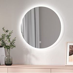 EMKE Badkamerspiegel, led, rond, 60 cm, verlichting, koudwit, 6500 K, met touch-schakelaar