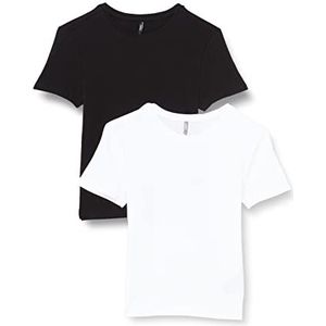 ONLY Onlcarola S/S Slim Top Cs Jrs T-shirt voor dames, 2 stuks, Zwart/Wit