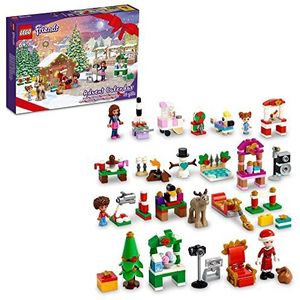 LEGO 41706 Friends Adventskalender 2022, speelgoed kerstmarkt, met minipoppetjes, Olivia-figuur, rendier, sneeuwpop, kinderen vanaf 6 jaar
