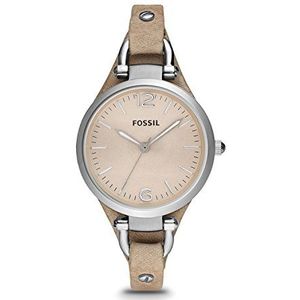 Fossil Dameshorloge, Georgia, kwartshorloge, 32 mm roestvrijstalen behuizing met echt leren armband, Es2830, Lichtbruin