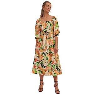 NA-KD Casual midi-jurk voor dames met geknoopte riem, Bloemen