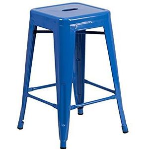 Flash Furniture Balieenkruk van metaal, voor binnen en buiten, vierkant, 61 cm, blauw, 4 stuks