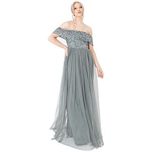 Maya Deluxe lange jurk ‚Bardot‘, marineblauw, bruidsmeisje, dames