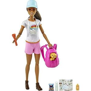 Barbie Wellness Set wandelen met bruine pop, puppyfiguur, 9 accessoires inbegrepen, kinderspeelgoed, GRN66