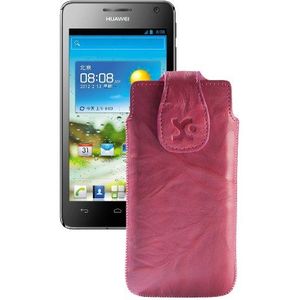 Suncase Echt leren hoesje voor Huawei Ascend G525 Dual-Sim wash-pink