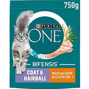 PURINA ONE BIFENSIS Coat & Hairball droogvoer voor katten, rijk aan kip, 6 stuks (6 x 750 g)