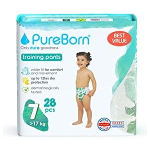 PureBorn Premium luierbroekjes, maat 7 (17 kg), 28 babybroekjes, superieure bescherming dag en nacht, hypoallergeen, ultrazacht, dermatologisch getest, huidvriendelijk
