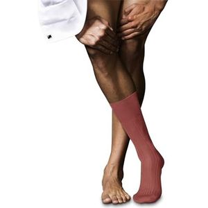 FALKE Heren nr. 10 ademende sokken katoen lichte glans versterkt platte naad fijn geribbelde tenen effen elegant voor kleding en werk 1 paar, Rood (Lobster 8862)