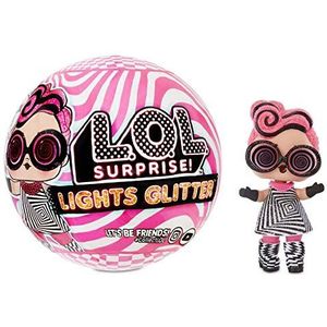 L.O.L. Surprise- Light Glitter Ball 8 waarvan 1 glitterpop 8 cm, fosforescerend, zwarte lichtlamp, willekeurige modellen om te verzamelen, batterijen inbegrepen, speelgoed voor kinderen vanaf 3 jaar,