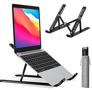 Spzhike Laptopstandaard, laptopstandaard, 6 niveaus, verstelbaar, antislip van aluminium, geventileerd, compatibel met MacBook, Dell, Lenovo, HP, andere laptops (zwart)