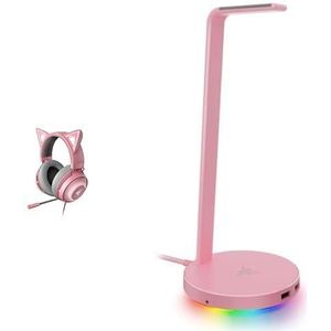 Razer Kraken Kitty - Gaming Headset Pink/Quartz & Base Station V2 Chroma - Headset-Ständer mit USB-Hub und RGB-Beleuchtung Quartz
