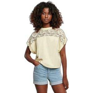 Urban Classics Dames T-shirt van kant met kant inzetstuk in vele kleuren verkrijgbaar XS tot 5XL, Zacht geel