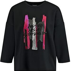 Taifun Dames 3/4 mouw sweatshirt met opgegeven print, 3/4 mouwen, effen, Zwart ontwerp