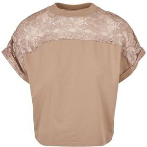 Urban Classics Dames T-shirt van kant met kant inzetstuk in vele kleuren verkrijgbaar XS tot 5XL, Kleur: taupe